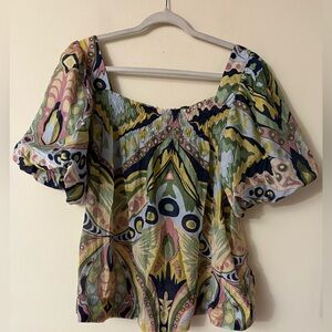 Umgee New NWT Multicolor Boho Blouse Bubble Sleeve Top Floral Print, size XL